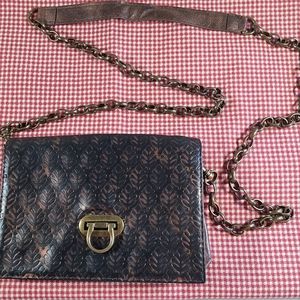 Braciano crossbody fold over flap leaf embossed copper metallic metal ch…